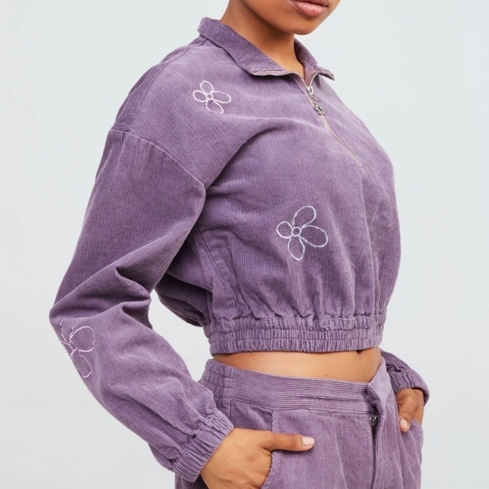 Womens Samii Ryan Daisy Gal Corduroy Quarter Zip Mock Neck Jacket PURPLE